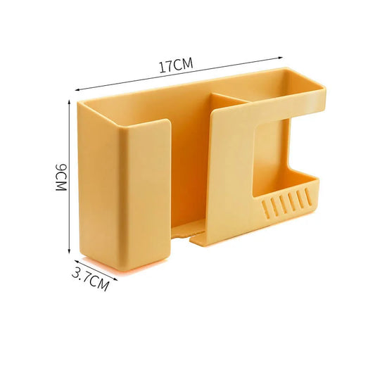 Carvallo Väggfäste utan borrning | Multifunktionell fjärrkontroll- & mobilhållare med krok – 17×9×3,8 cm