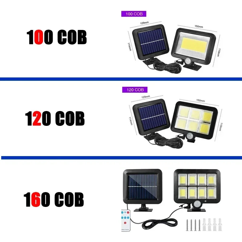 Carvallo Solar | 100 COB LED Solarlampa | IP65 | Rörelsesensor & 3 lägen | Trådlös utomhusbelysning