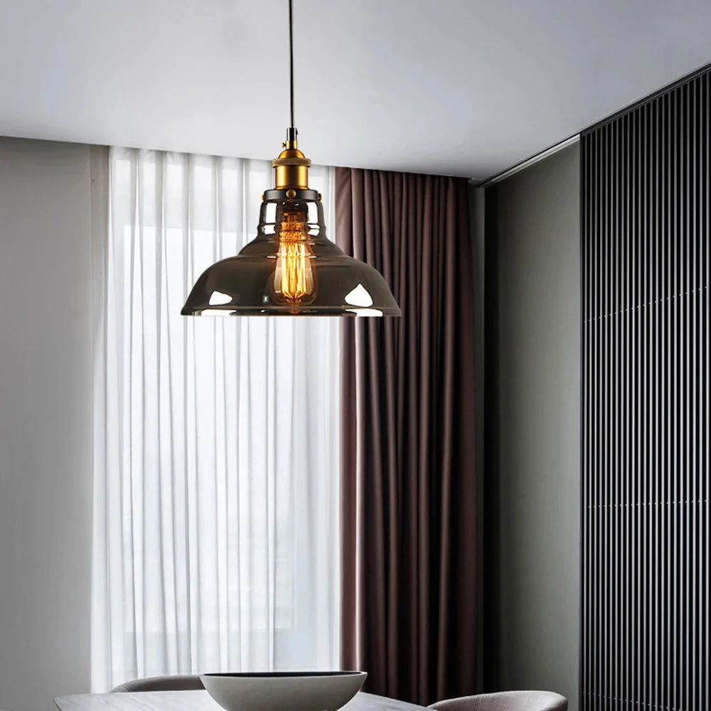 Industriell Glas Pendellampa – Retro Hängande Armatur för Hem &amp; Bar