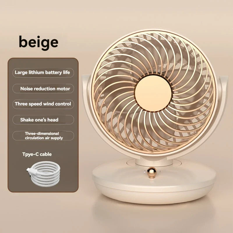Carvallo Bordfläkt med 360° rotation | USB-fläkt med 3 hastigheter & batteri | Tyst & kompakt | För kontor, sovrum & hem