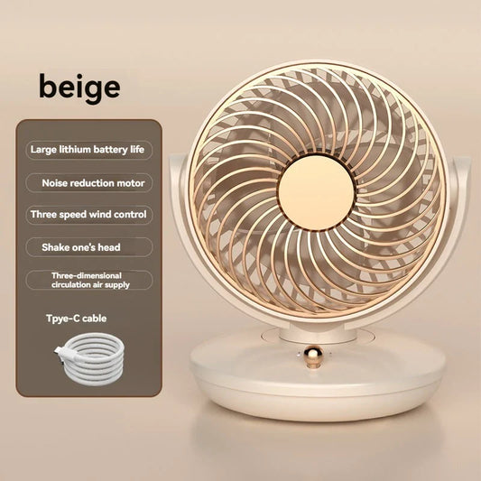 Carvallo Bordfläkt med 360° rotation | USB-fläkt med 3 hastigheter & batteri | Tyst & kompakt | För kontor, sovrum & hem