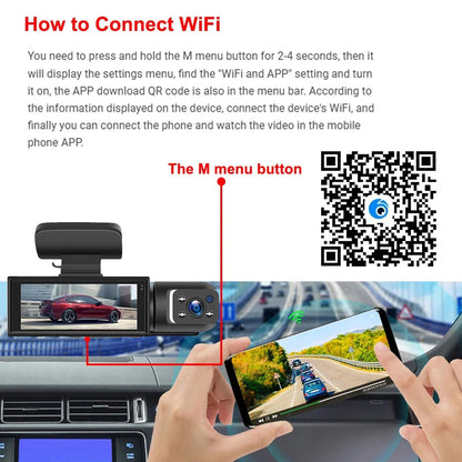 1080P WiFi Dubbelkamera Dash Cam – Främre &amp; Inuti Bilkamera med IR Nattvision &amp; Loopinspelning