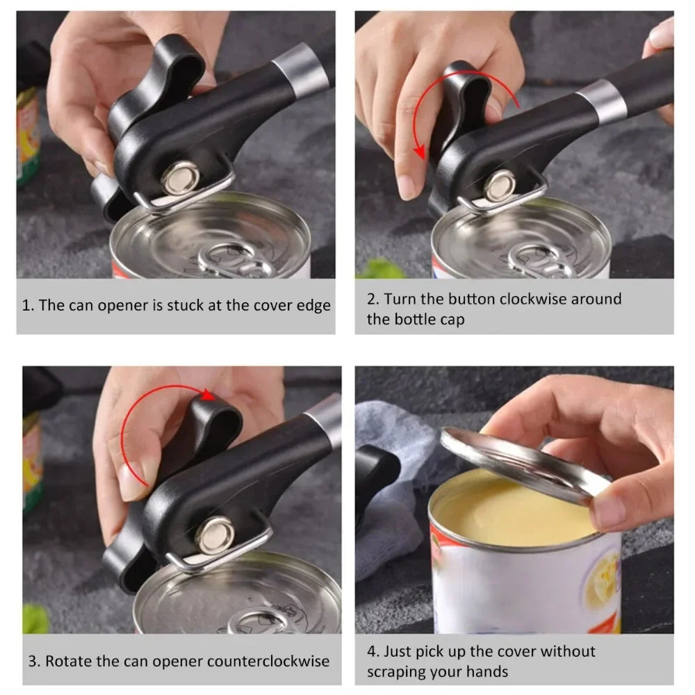 Carvallo Multifunktionell Burköppnare Rostfritt stål | Sidklippare med slät kant | Säker &amp; ergonomisk | 22 × 6 cm