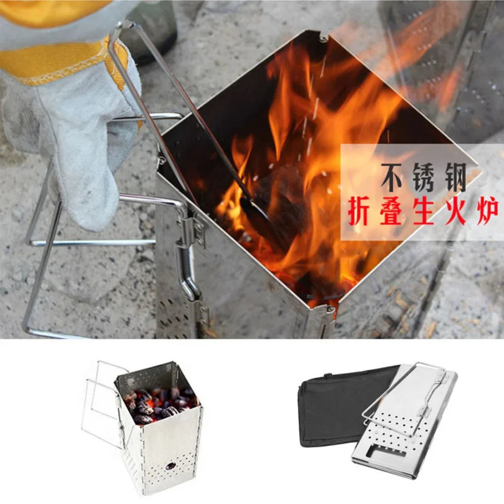 Carvallo Hopfällbar Tändugn utav rostfritt stål | Bärbar kolstarter för grill & utomhus | Kompakt & värmebeständig