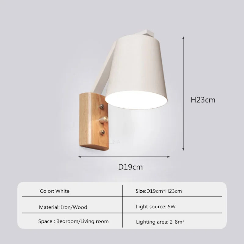 HoutLicht - LED Vägglampa med Strömbrytare Sänglampa Vardagsrumsdekorasjon