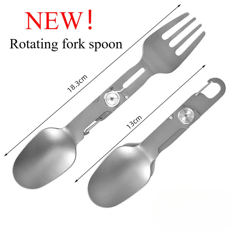 Carvallo 3-i-1 Campingbestik | Sammenklappeligt udendørs bestiksæt med kniv, gaffel & ske | Rustfrit stål | Kompakt & robust | Til camping, vandreture & rejser