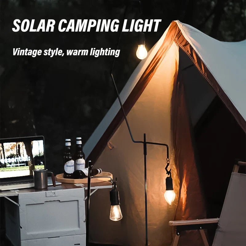 Carvallo Solar Campinglampa Vintage | Återuppladdningsbar via sol & USB | 3 ljuslägen | Bärbar & Vattentålig