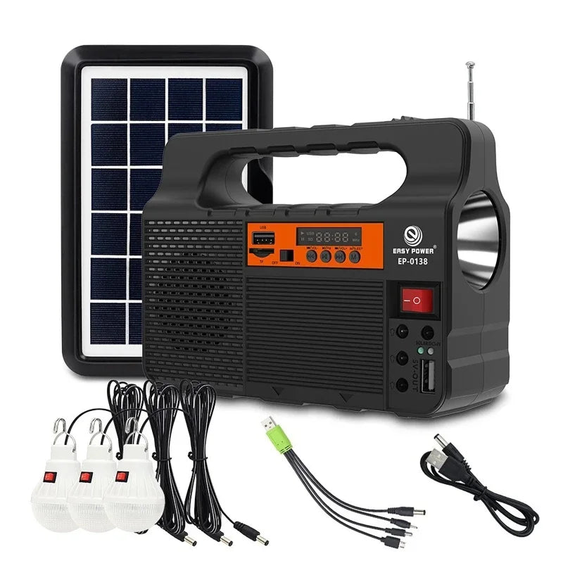 Carvallo-Multifunktionsgerät Solariq Pro | Ljus, Powerbank, Radio & Bluetooth-Högtalare | Inkl. 3 LED-lampor & Solarpanel-anslutning