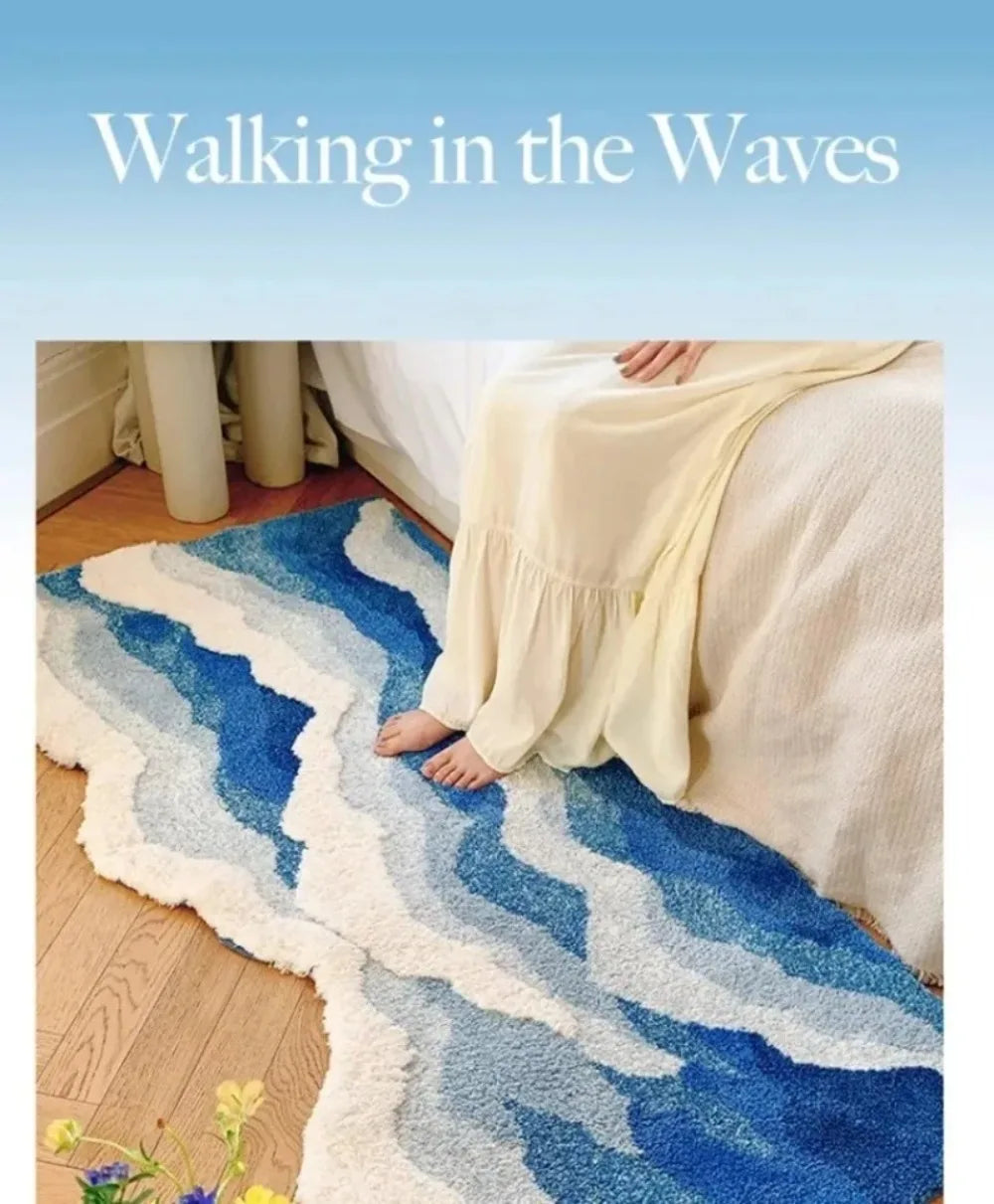 Aesthetic Wave Tufted Rug – Havsinspirerad Mjuk &amp; Halkfri Matta