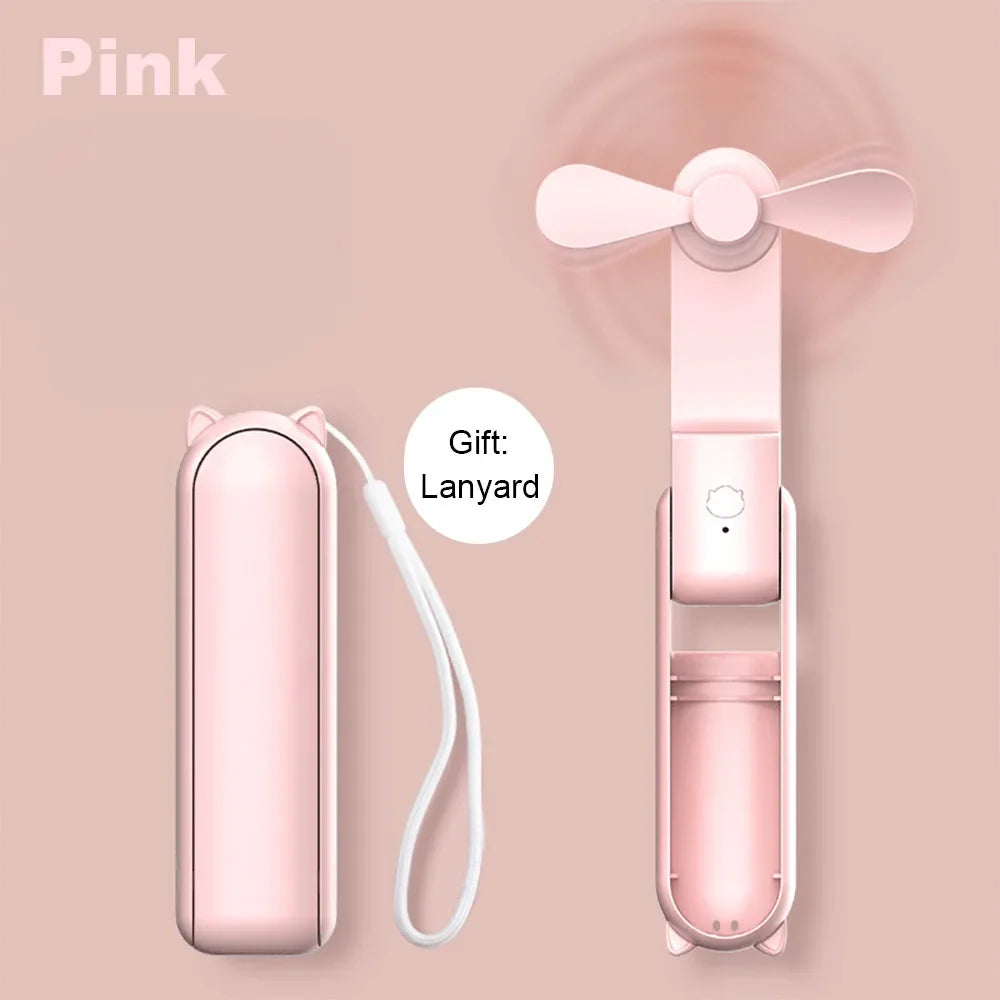 Carvallo Mini USB-fläkt | Fällbar &amp; Återuppladdningsbar med 2000 mAh Powerbank | 3 Hastigheter – Ultraljud &amp; Fickformat
