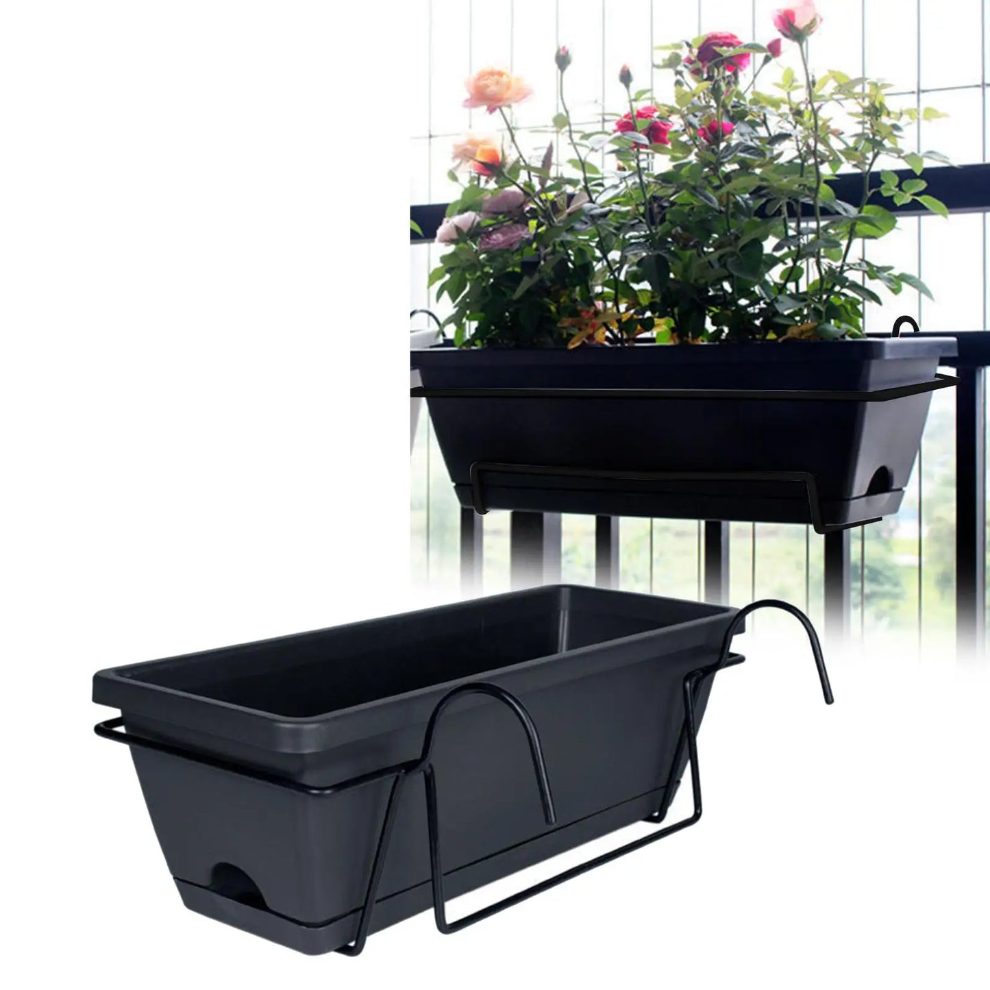 Carvallo planter box | For balcony railing | With drainage tray & suspension | Robust & weatherproof