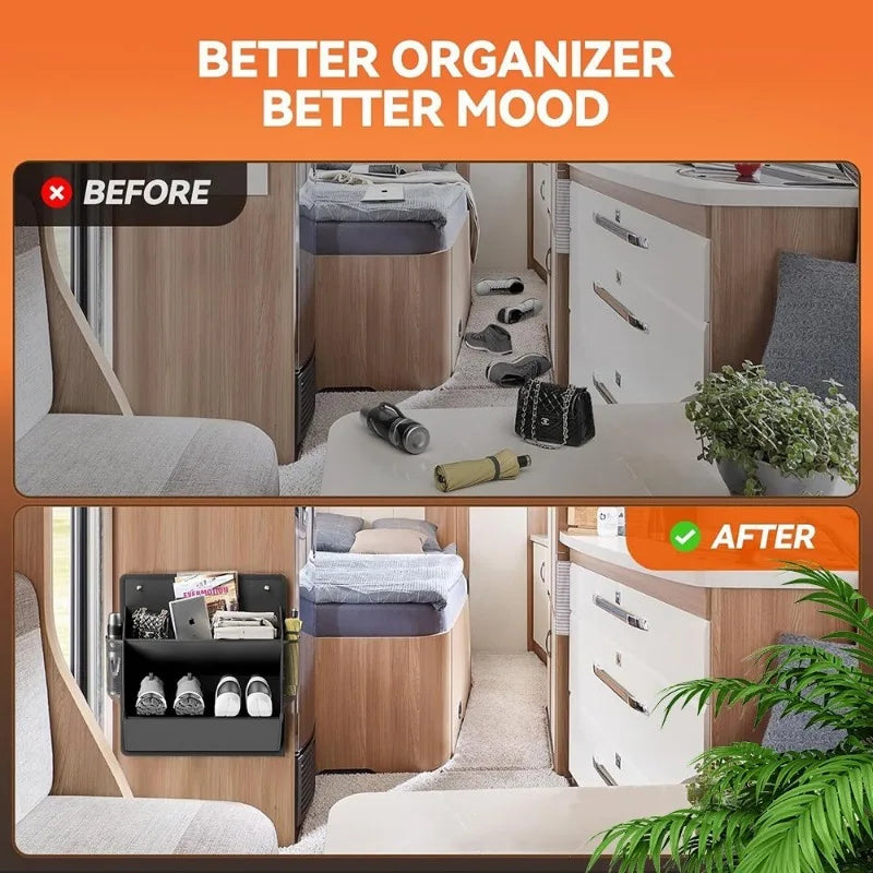 Carvallo Hängande Skohängare med Klisterremsa | Djupa Hyllor & Rostfritt Stålram | Platsbesparande Förvaring för Dörr, Camper & Skåp – 46,5×42,9×16,5 cm