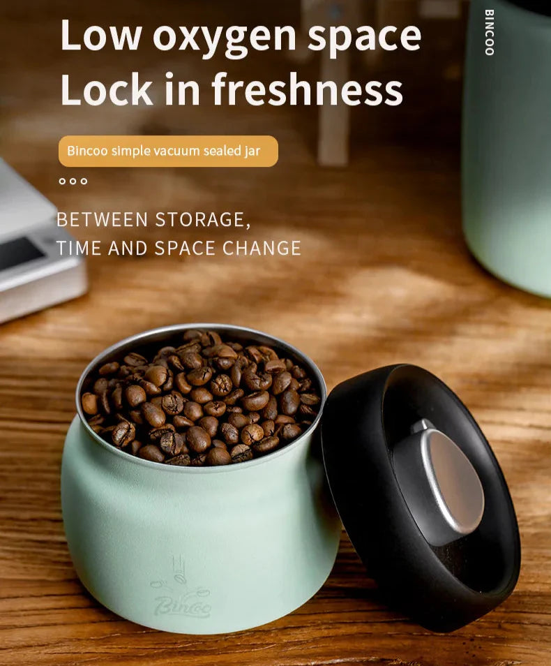 Royallure Kaffeebehållare i rostfritt stål med manuell vakuumlock för färska bönor