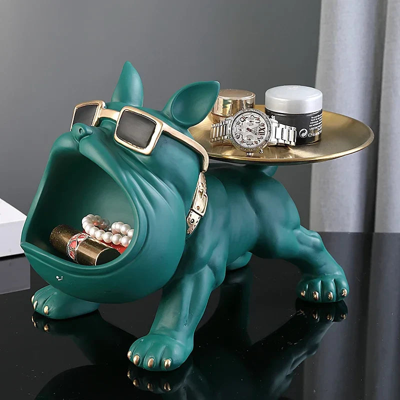 Carvallo | Bulldog Figur med förvaringsfack | 30 cm dekorskulptur | Resin konstverk | Djurstaty för vardagsrum