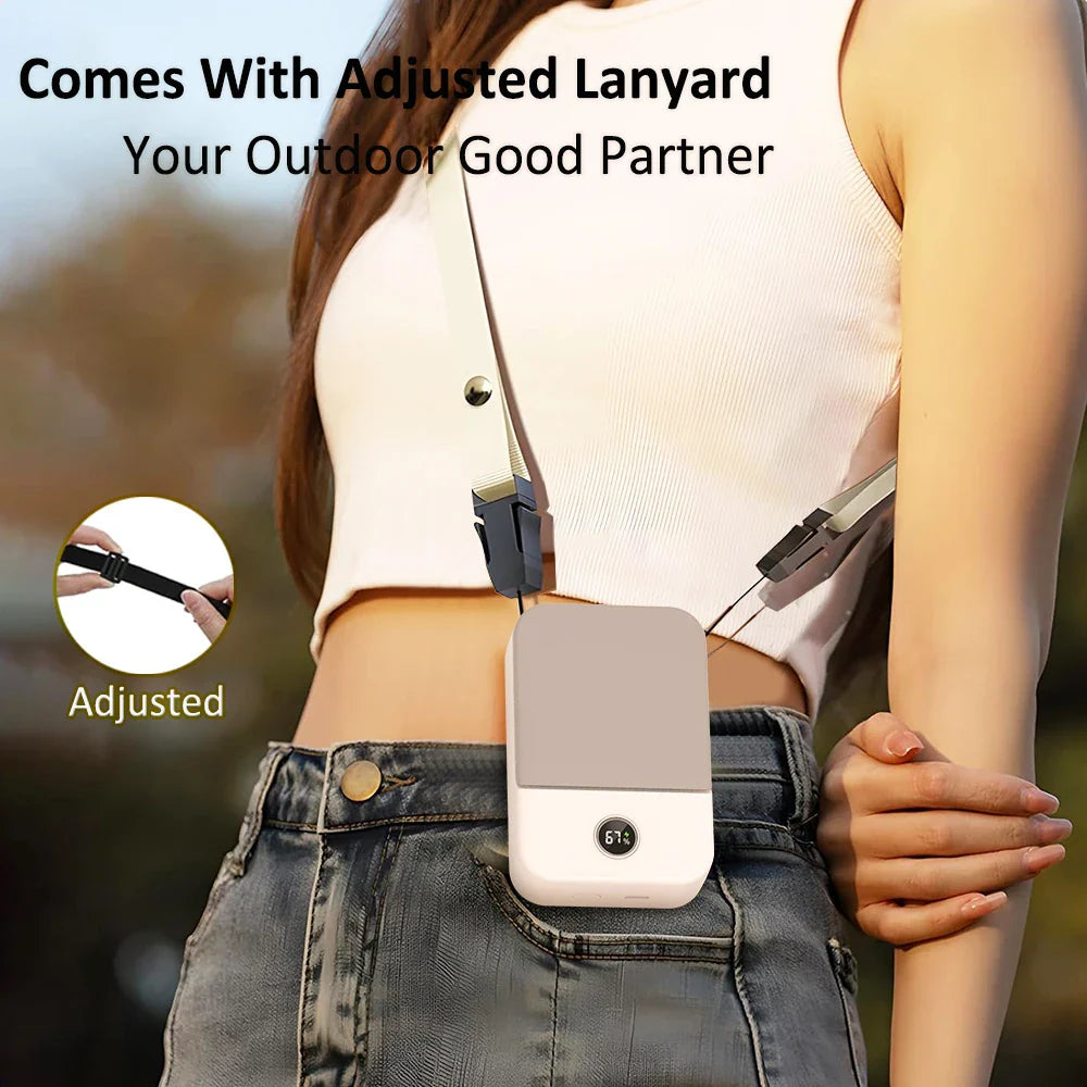 Carvallo AirGo Bärbar Mini-fläkt | 3-i-1 Hals- & Midjfläkt | 3 Hastigheter | Bladeless Design | USB-C Laddningsfunktion | 2000 mAh Batteri