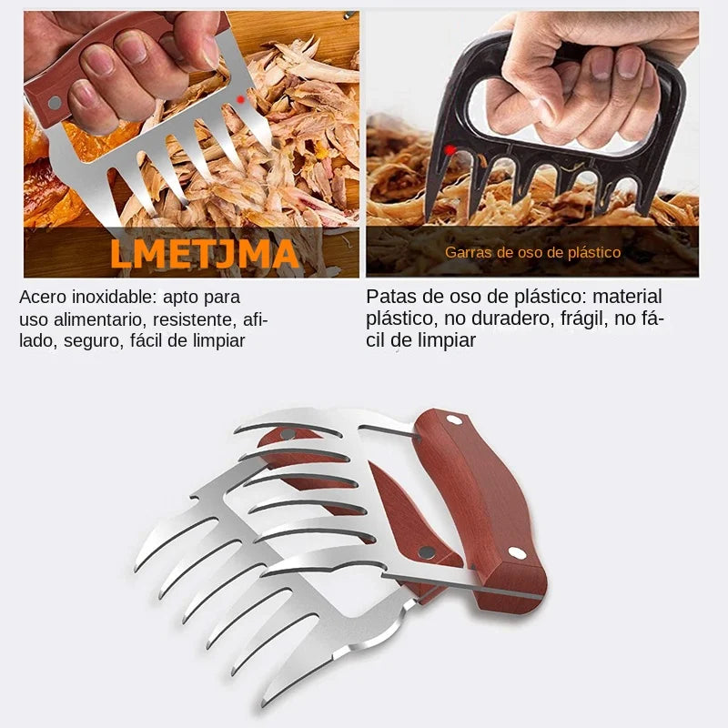 Carvallo BBQ köttklor i rostfritt stål | Med trähandtag & flasköppnare | Perfekt för Pulled Pork, kyckling & grillat kött