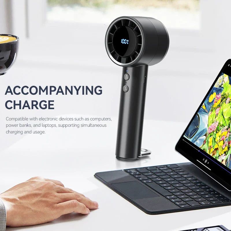 Carvallo AirCool Mini Handfläkt med kylfunktion | 5 hastigheter | LED-display & USB-laddning | Tyst & Bärbar | För resor, kontor & utomhus