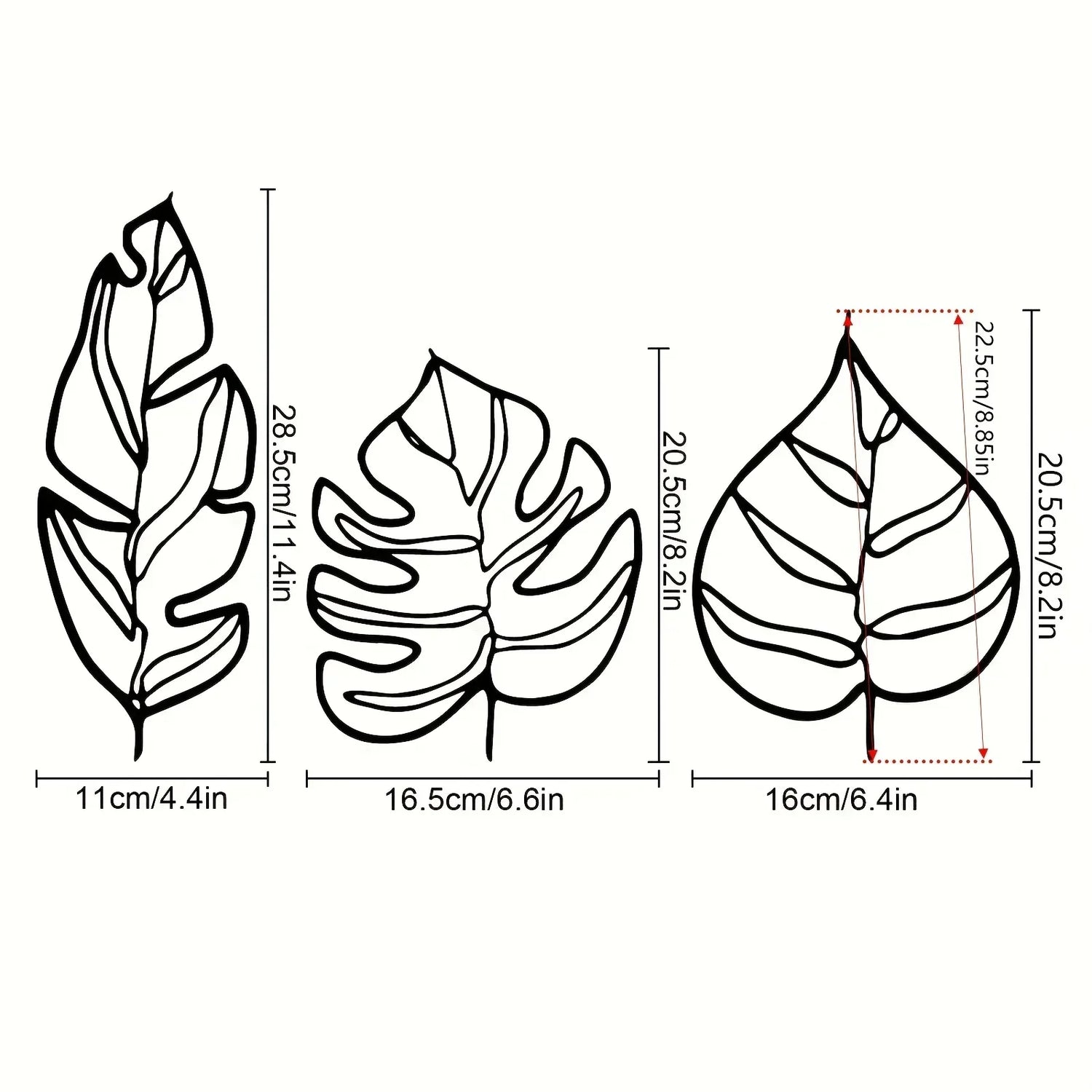 Tropiska blad väggdekoration – Set med tre naturliga konstverk