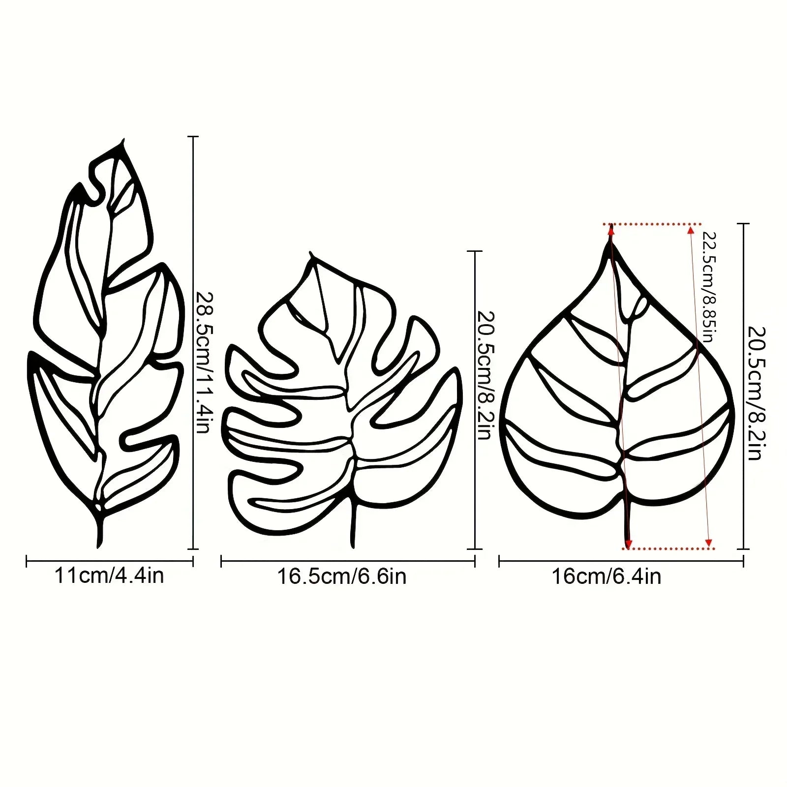 Tropiska blad väggdekoration – Set med tre naturliga konstverk