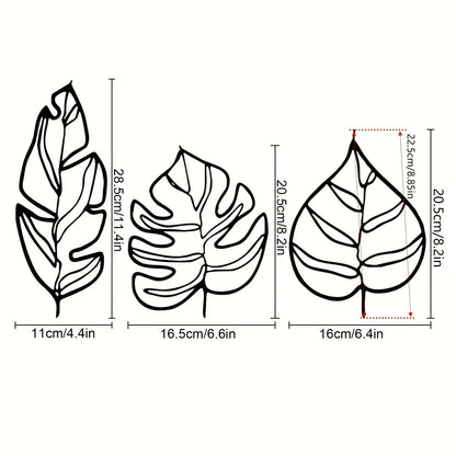 Tropiska blad väggdekoration – Set med tre naturliga konstverk