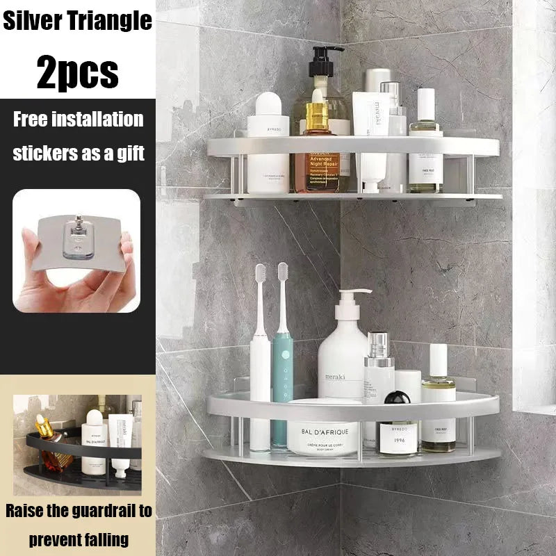 Carvallo Pro | Hörnduschhylla utan borrning | Aluminium | Rostfritt & Hållbart | Badrregal i Svart, Vitt, Silver eller Svart-Guld