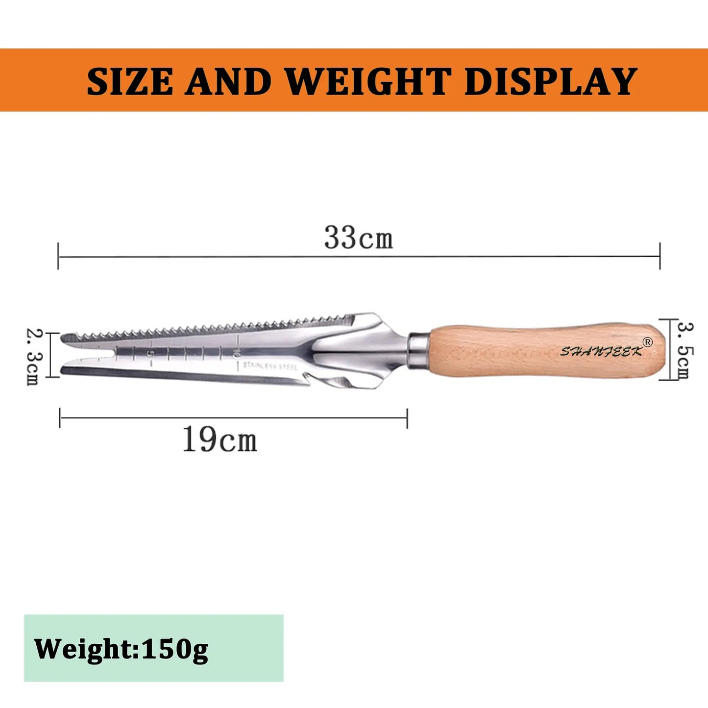 Carvallo Classic | Ogräsvettare med trähandtag | Handjägare i rostfritt stål | För fogar, rabatter och trädgårdsskötsel
