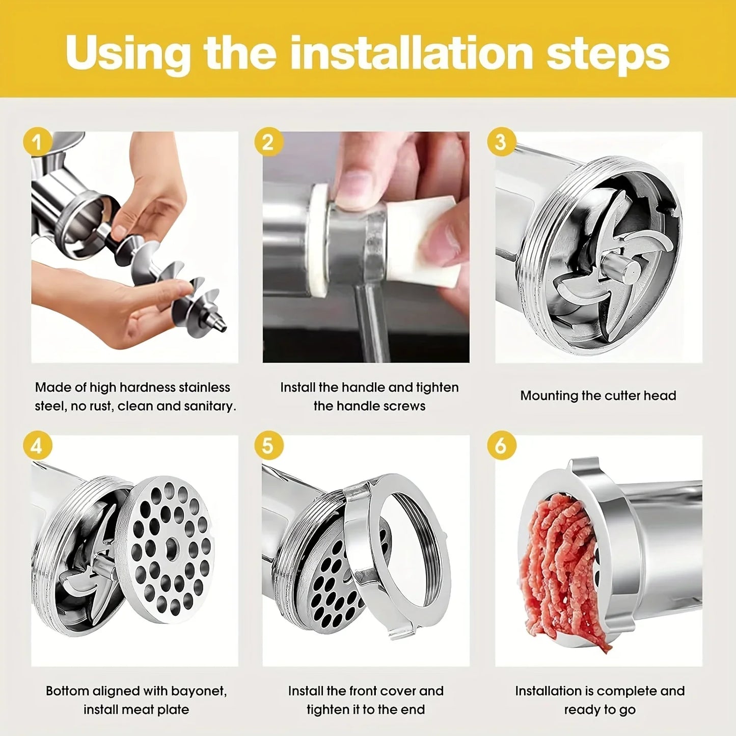 Carvallo-Köttkvarn MeatMaster ProManuell | Rostfritt stål med bordsfäste | För kött, grönsaker & korvfyllning | 20×15 cm