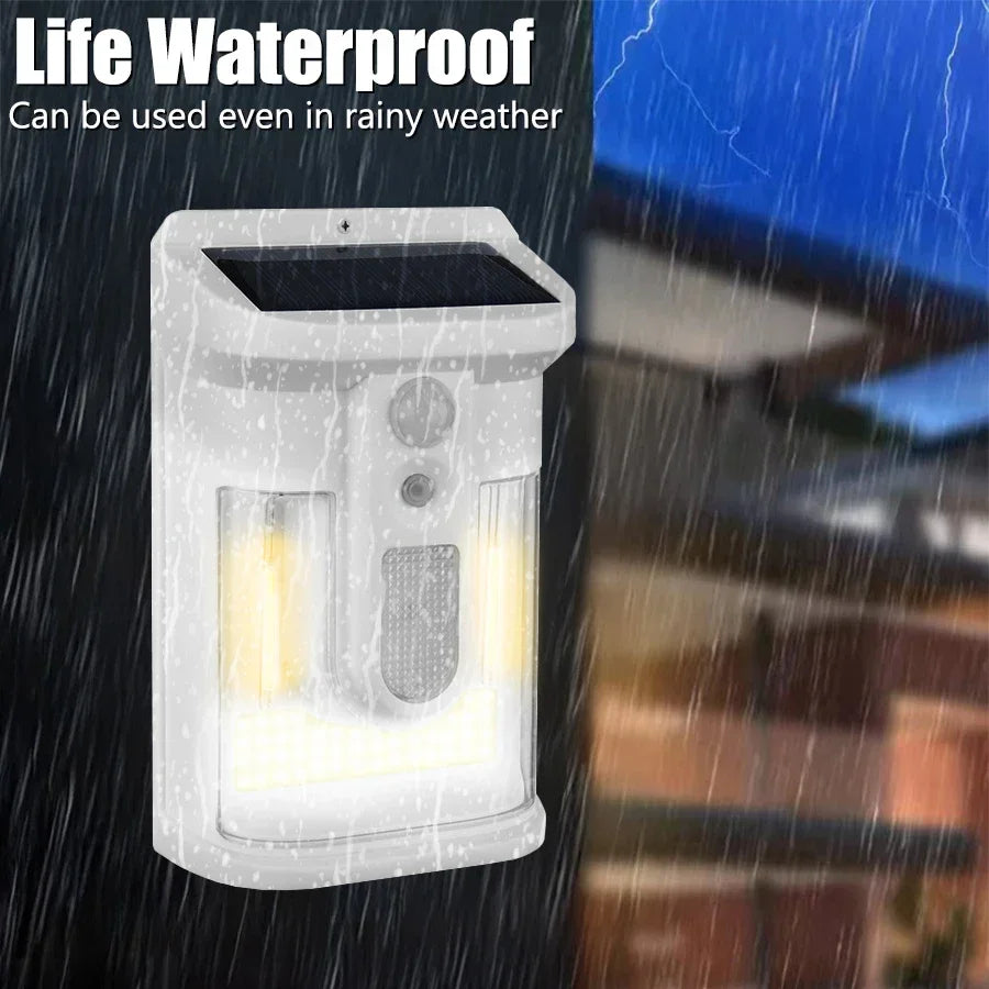 Carvallo Solar Vägglampa med Rörelsesensor | 3 Ljuslägen | IP65 Vattentålig | Varmt Flammigt Ljus för Trädgård & Gårdsplan