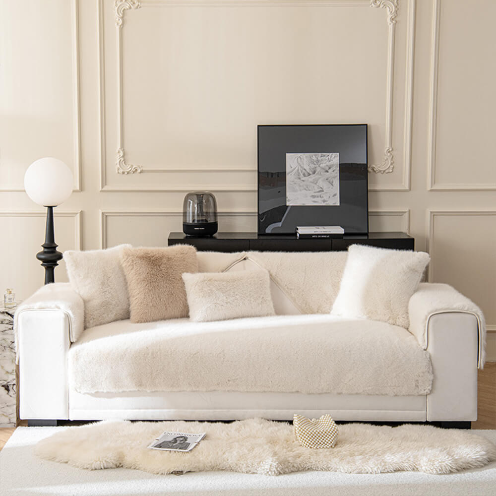 Varm Tjock Faux Fur Soffskydd Antisklipp Sofföverdrag