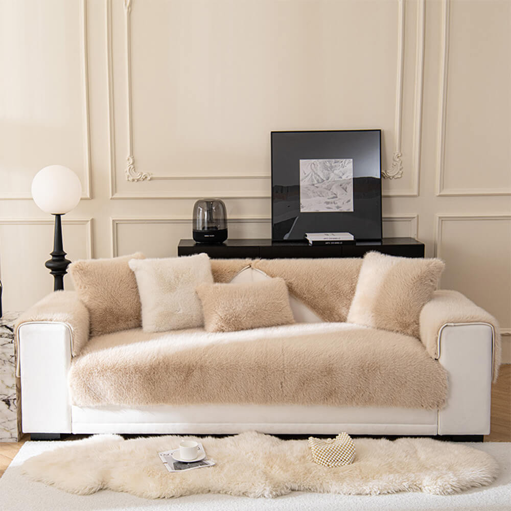 Varm Tjock Faux Fur Soffskydd Antisklipp Sofföverdrag