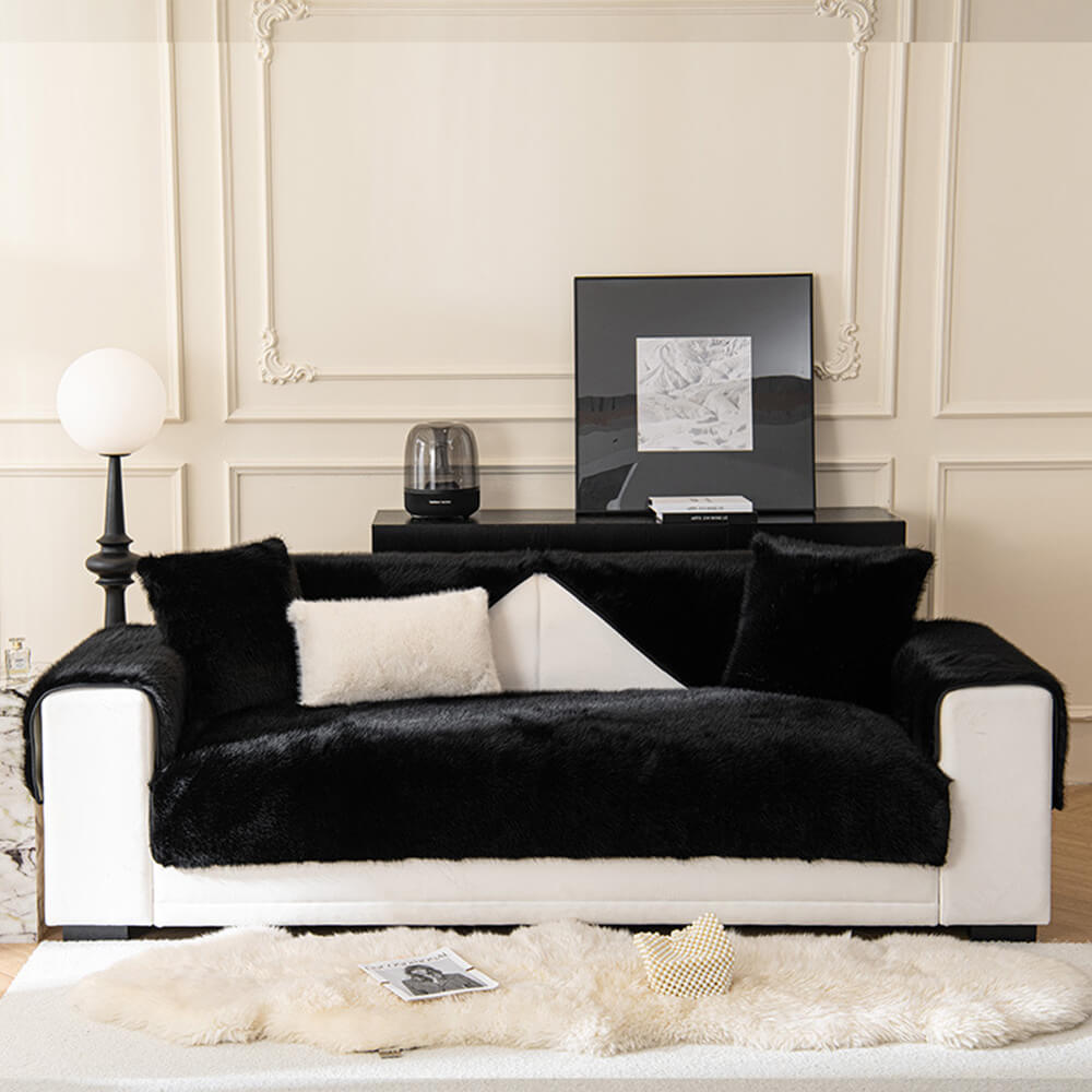 Varm Tjock Faux Fur Soffskydd Antisklipp Sofföverdrag