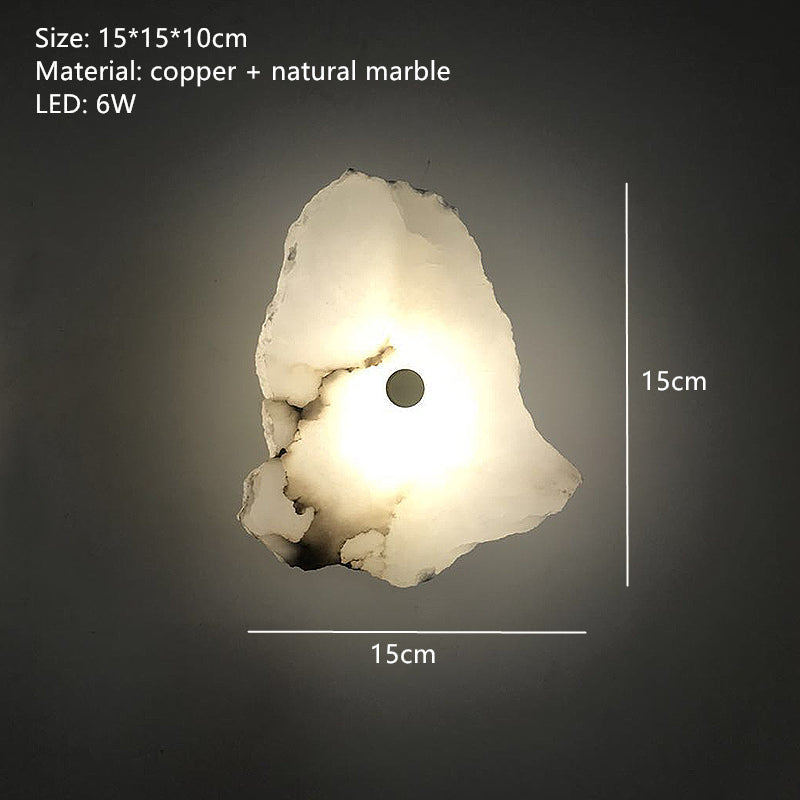 Lyxig naturlig marmor LED-vägglampa med koppardetaljer – modern inomhusvägglampa för sovrum och vardagsrumsinredning