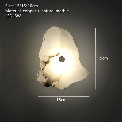 Lyxig naturlig marmor LED-vägglampa med koppardetaljer – modern inomhusvägglampa för sovrum och vardagsrumsinredning