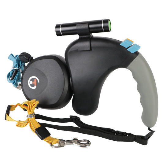 Åter retractable hundkoppel med 360° trassel – Justerbart bälte för två hundar, lätt och hållbart