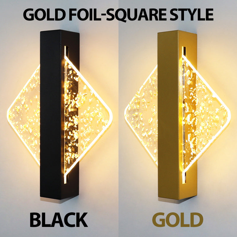 Modern LED Vägglampa med Guldblad Finish – Akryl Väggsconse för Inomhus Sovrum och Vardagsrum Belysning