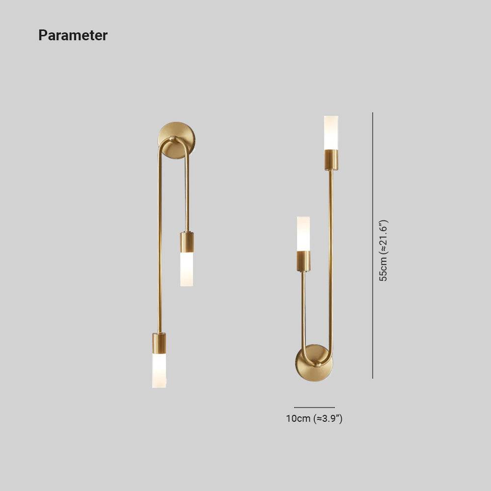 Meza Modern LED Vägglampa, 2-Ljus, Pinne, Guld, Vardagsrum