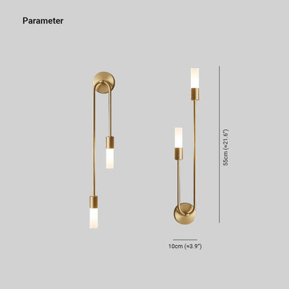 Meza Modern LED Vägglampa, 2-Ljus, Pinne, Guld, Vardagsrum