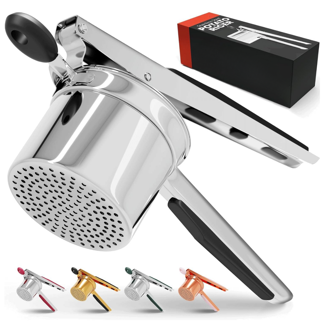 Carvallo Pro rostfritt stål potatispress 15oz | Extra stor kapacitet | För puré, grönsaker & frukt | Klumpfri & robust