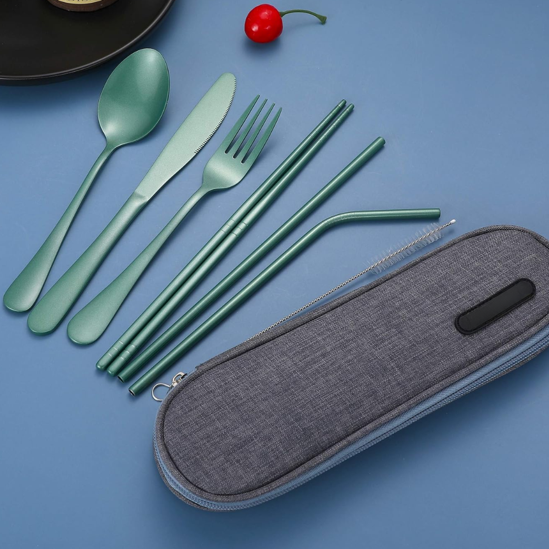 Carvallo GoCutlery | 4-delad för vägande | Rostfritt stål & BPA-fri | Med transportetui
