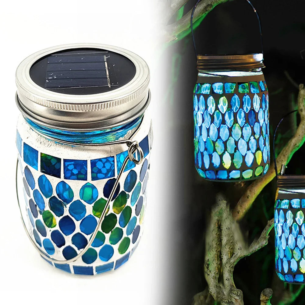 Carvallo LumoMosa Solarlaterne Mosaik LED | Hänglampa för trädgård och terrass | Vattentålig &amp; Bärbar | 13 cm Hög