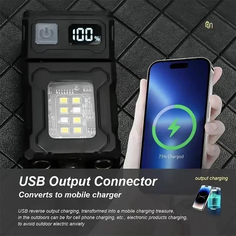 Carvallo Mini-LED-ficklampa med magnetfot &amp; powerbank-funktion | USB-C laddningsbar | COB-nödbelysning för camping &amp; utomhus
