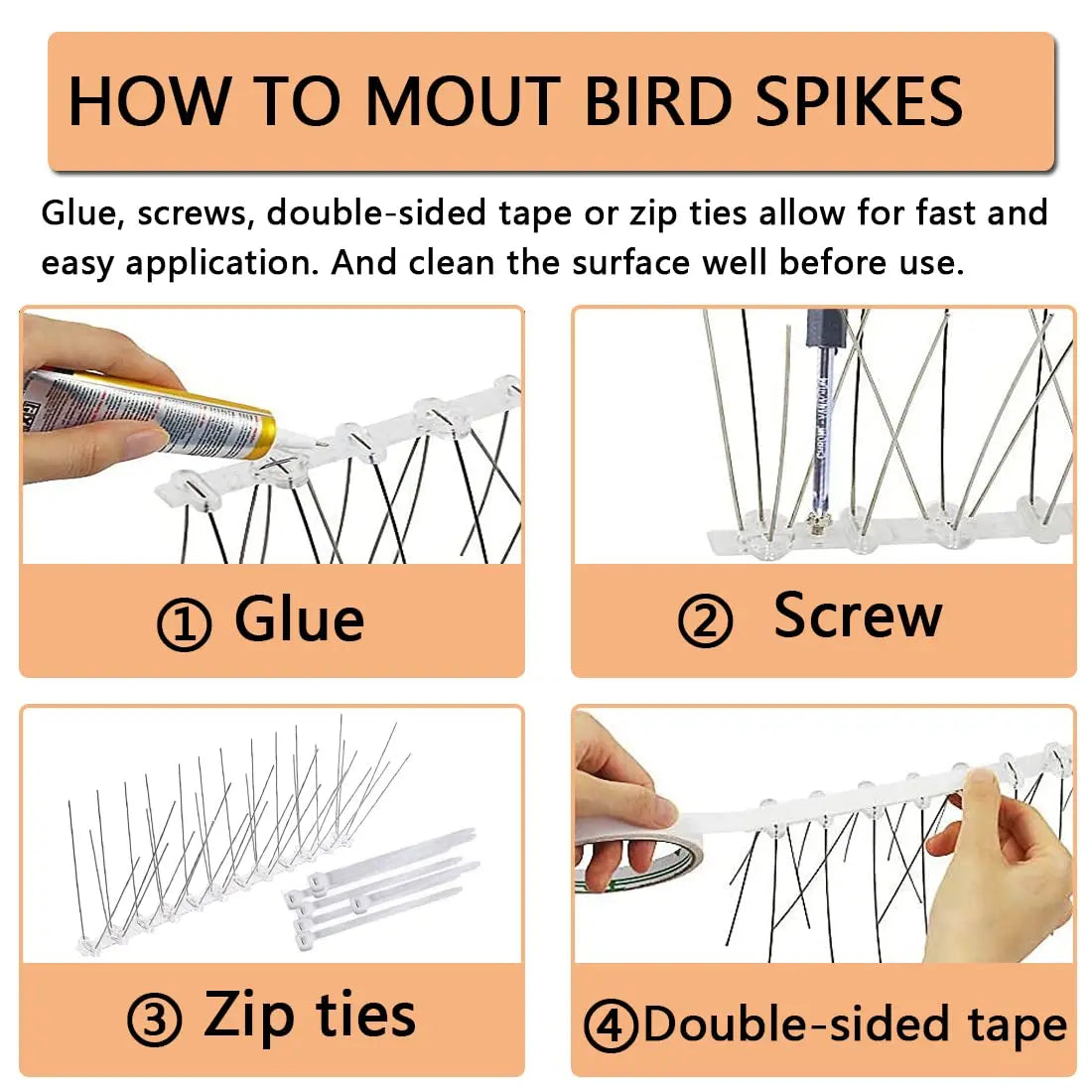 Carvallo Taubenabwehr Spikes | 12-pack rostfritt stål fågelavskräckning | UV-beständig & väderbeständig | För tak, balkong & staket