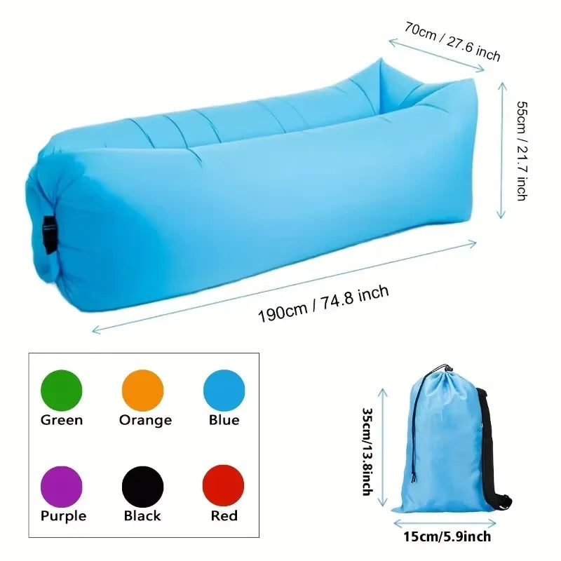 Carvallo Loungesoffa | Utan pump &amp; med nackstöd | AirLoungeGo Utomhussoffa 190×70 cm – Bärbar &amp; Vattentät