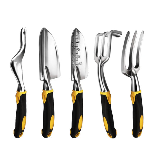 Carvallo Tools Trädgårdsverktyg Set 5-delar | Ergonomisk & Rostfri | Med handskar & Djupskala | Rostfritt stål