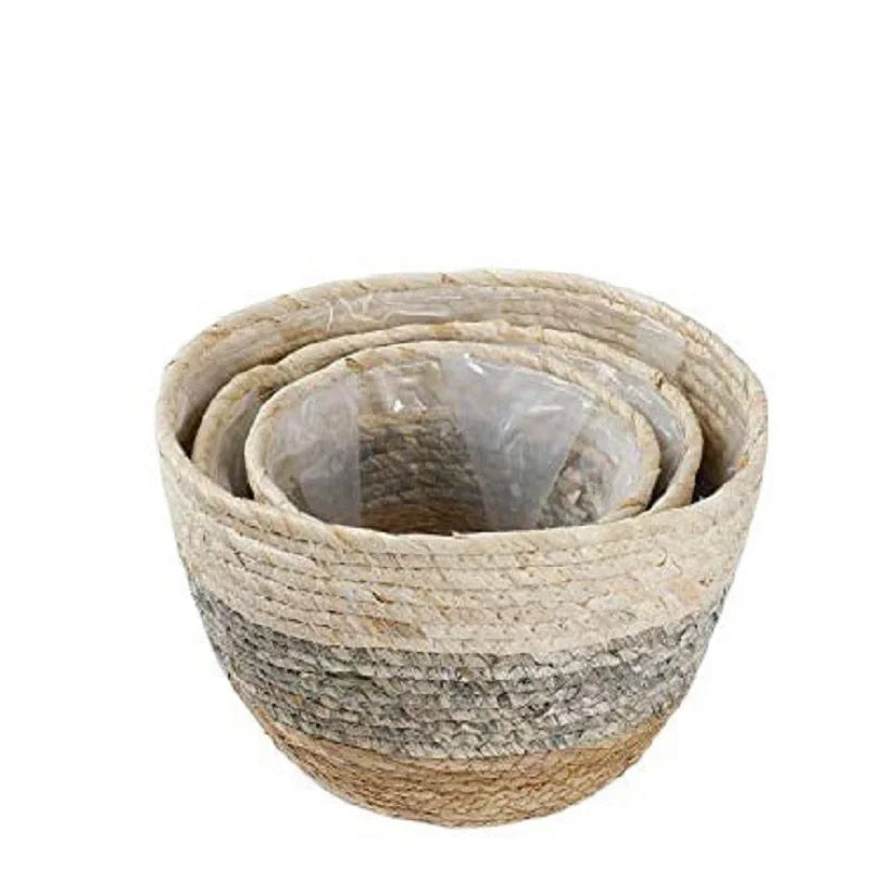 Carvallo LeafBasket växtkorg av naturfiber | Handflätad & Robust | För golv & Bord | Boho Dekor för Hemma & Kontor