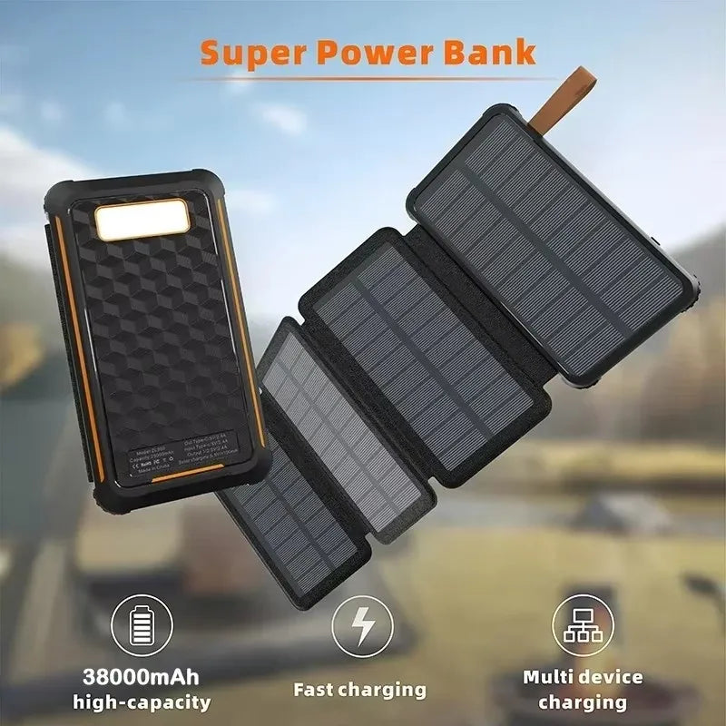 Carvallo-Powerbank SunCharge Fold | Fällbart solpanel & USB-utgång | Vattentät & Utomhusvänlig | För mobil, camping & resor