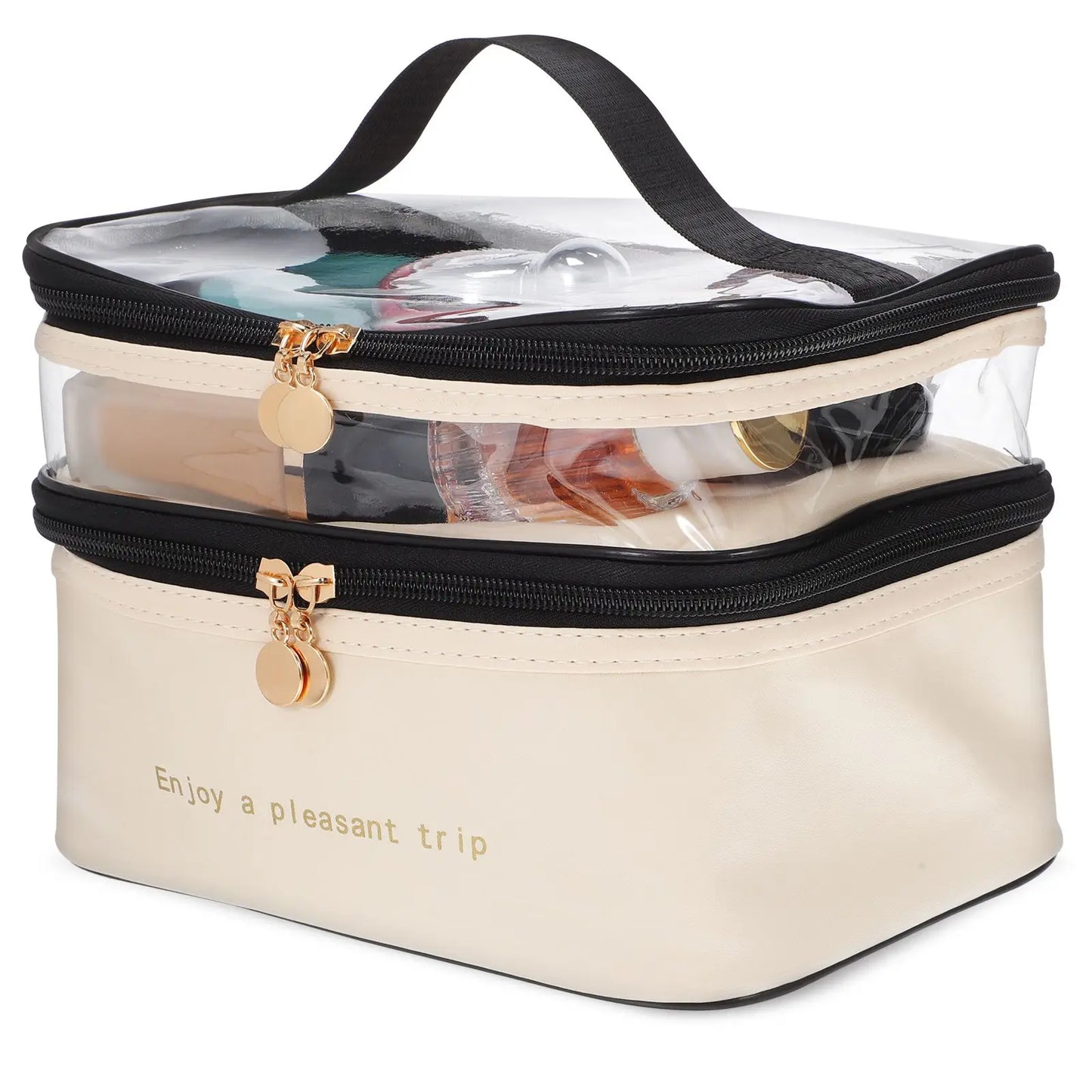 Carvallo TravelCase Kosmetiktasche mit Doppelkammer | 23 × 17 × 16 cm | Vattentålig & Transparent | För resor & skönhetsprodukter