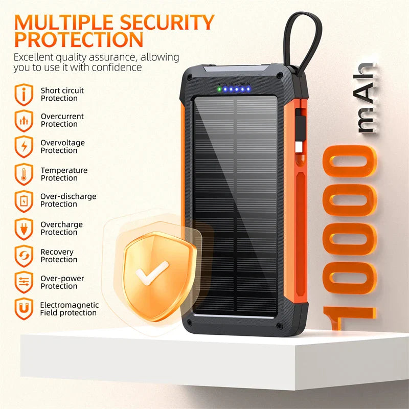 Carvallo MagCharge Solkraftbank 10000mAh | Magnetisk trådlös laddning | 22,5W snabbladdningsfunktion | Med kabel och ficklampa | För iPhone, Samsung & Co.