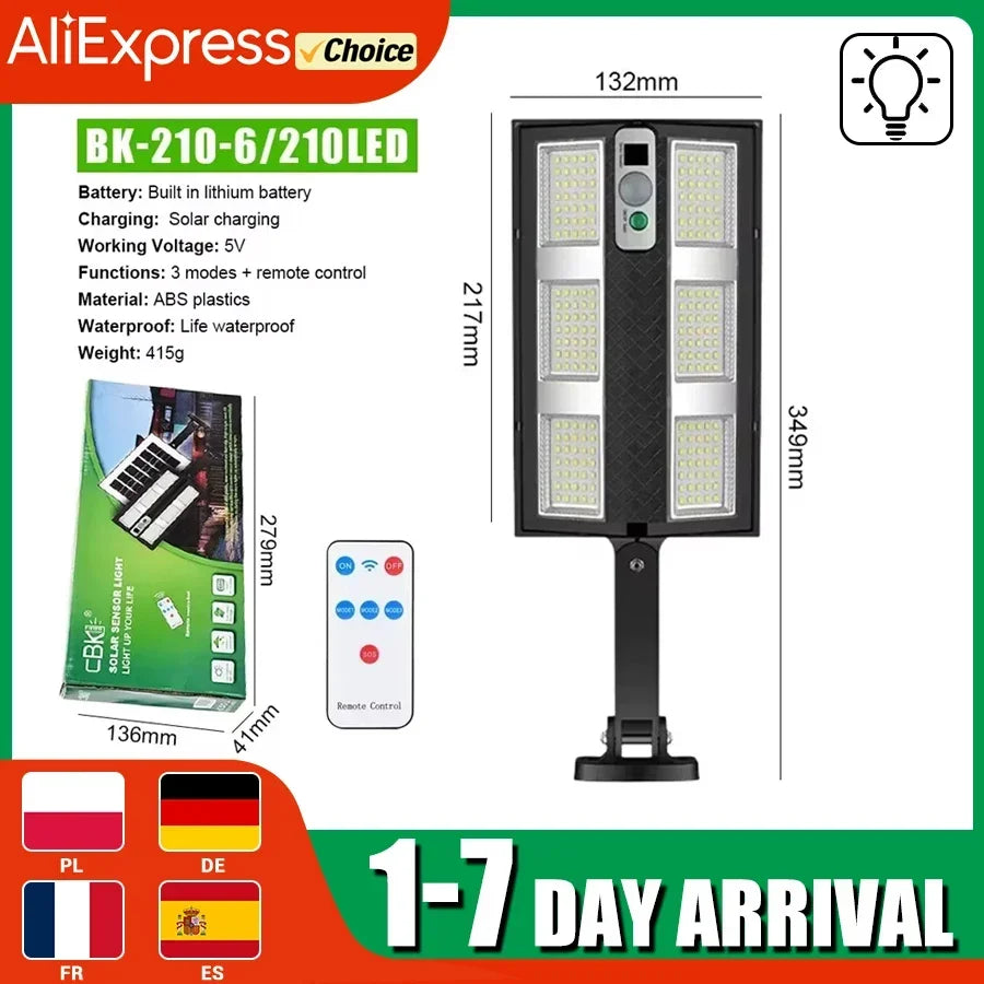 Carvallo ProMotion 55 Solarlampa med rörelsesensor | 55 LED | IP65 Vattentät | Med fjärrkontroll & 3 lägen | 320° Spridningsvinkel