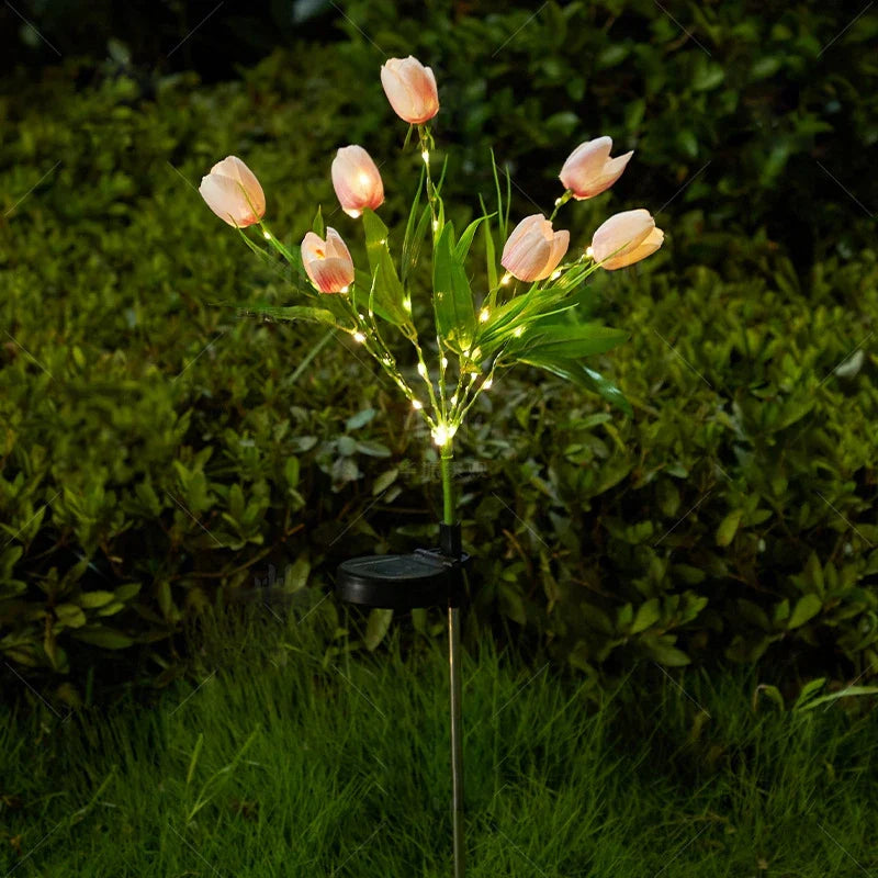 Carvallo Solartulip | LED trädgårdslampa i blomform | Solarbetriven | Väderbeständig & dekorativ | För trädgård, balkong & gångar